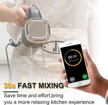 Ручний міксер Sonifer 500W з нержавіючої сталі, 5 швидкостей + турбо, 2 гачки для тіста, 2 вінчики, миється в посудомийній машині