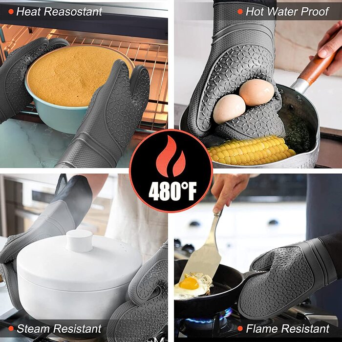 Силіконові рукавички для духовки KERYCHIN і міні-рукавички з підставкою, нековзні, термостійкі при температурі 260 C, легко знімаються