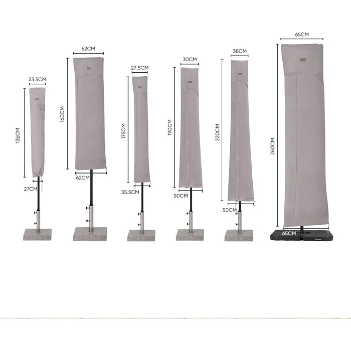 Захисний чохол для парасольки/газонного парасольки, сірий, 260x65 см