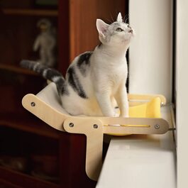 Віконна підставка для кішок MewooFun, підвісний гамак для вітальні, віконне сидіння, полки для ліжка для домашніх кішок без свердління ,без присоски (фіолетовий / зелений) (жовтий / сірий)