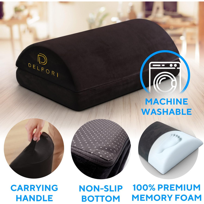 Підставка для ніг під стіл – ергономічна підставка для ніг з memory foam для офісу, дому та роботи – регульована висота, преміум-якість