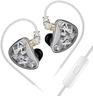 Навушники Yinyoo KZ AS16 IEMS 8, HiFi у вухах, 8 BA, кабель 0,75 мм, мікрофон, сріблястий