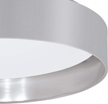 Настільна лампа EGLO Maserlo, текстильна приліжкова лампа на 1 полум'я зі сталі та тканини, колір матовий нікель, сірий, сріблястий, цоколь E27, вкл. вимикач (стельовий світлодіодний світильник Ø 40,5 см)