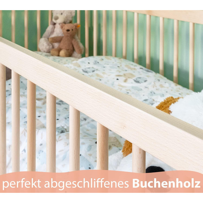 Дитяче ліжечко Alcube см Toni виготовлене з високоякісної деревини бука, з поперечинами та матрацом з шухлядою білого кольору (70x140, натуральне - без висувного ящика)