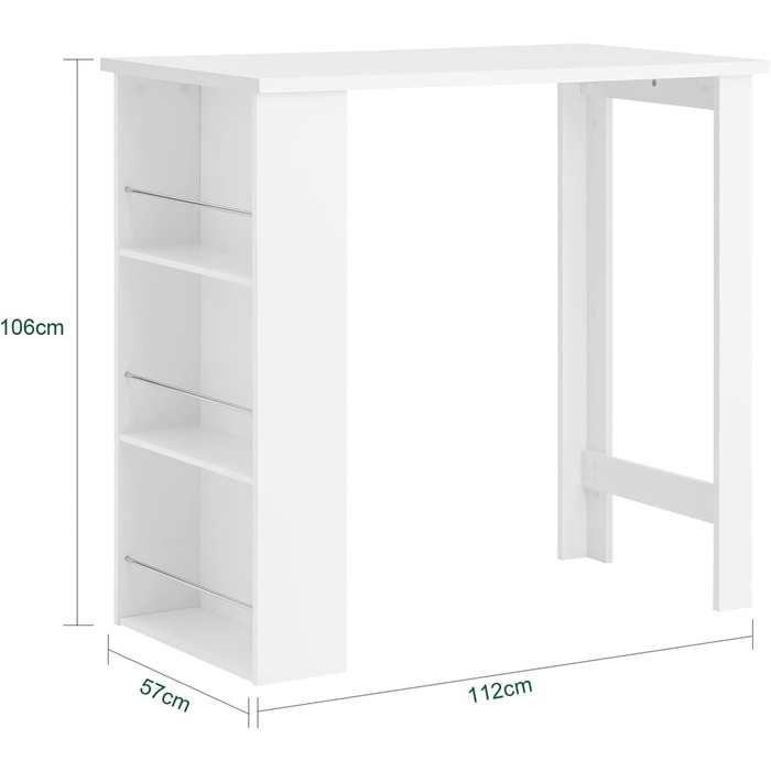 Барний стіл SoBuy FWT17-W з 3 полицями, білий, BHT 112x106,5x57см