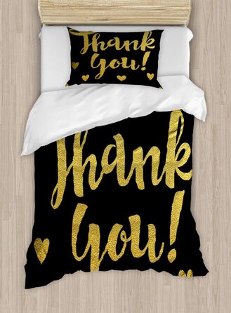 Набір підковдр Дякую Двоспальне ліжко, скорописні серця на темній, м'якій формі Високоякісна підковдра з 2 предметів з 1 наволочкою, 170 x 220 см - 75 x 50 см, жовто-сірий