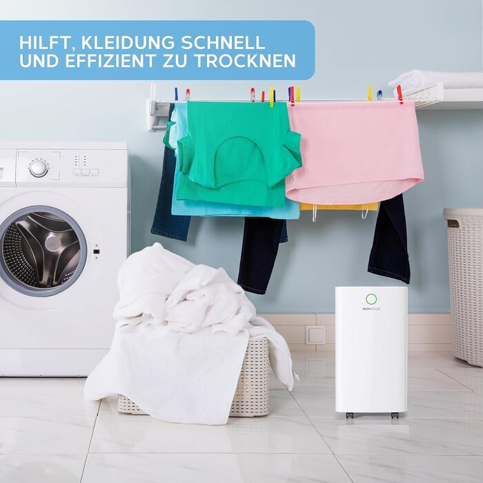 MONHOUSE Цифровий зволожувач повітря 12L з Wi-Fi - нічний режим, таймер 24 години для сушіння білизни, для спальні, підвалу, гаража та кухні - портативний електричний видалення вологи та плісняви, білий