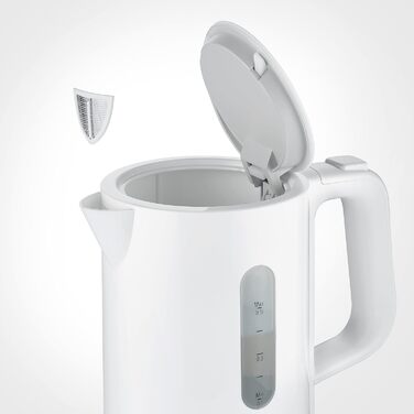 Міні-чайник 0,5 л, електричний чайник з 2 пластиковими чашками та 2 ложками, матова нержавіюча сталь/чорний, WK 3647 (білий)