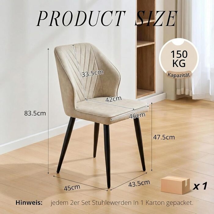 CLIPOP Стільці для їдальні Ретро Штучна шкіра М'який стілець для їдальні зі спинкою та міцними металевими ніжками, кухонні стільці, м'який стілець для дому/офісу (Бежевий, 4)