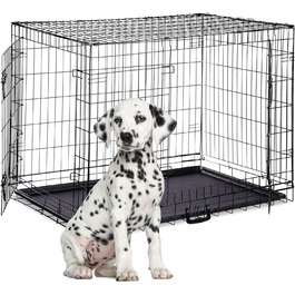 Клітка для собак Relaxdays, складна коробка для транспортування собак, клітка для цуценят, 2 дверцята, нижній лоток, дротяна клітка металева, XXXL, чорний чорний XXXL