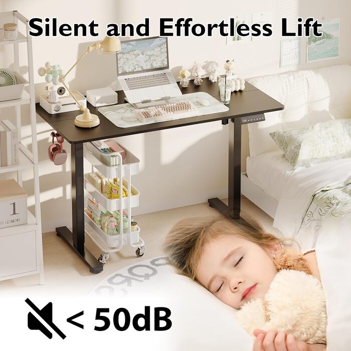 Електричний регульований стіл BONTEC 120x60 см з LED-дисплеєм, 3 пам'яті висоти, тримач для навушників, чорний