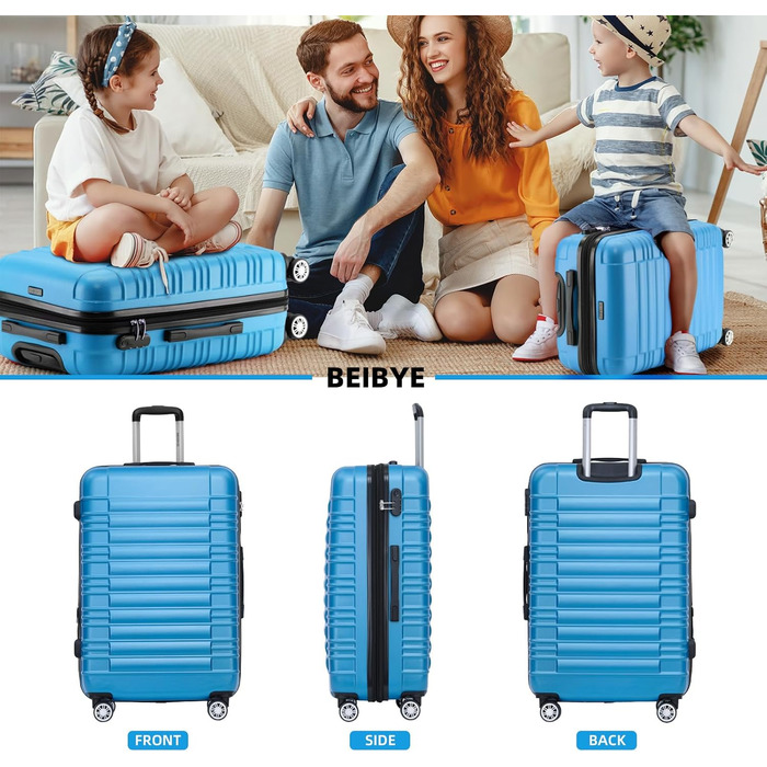Набір валіз Beibye з жорстким корпусом (Турквіс) - валіза-тролі, валіза для подорожей, набір валіз