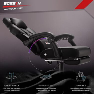 Крісло ігрове Bossin Racing Style для офісу та комп'ютерного столу з підніжкою та підголівником сірого та чорного кольору