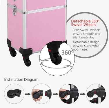 Косметичка Yaheetech 4 в 1: великий органайзер для косметики, ювелірних виробів та інструментів перукаря (рожевий)