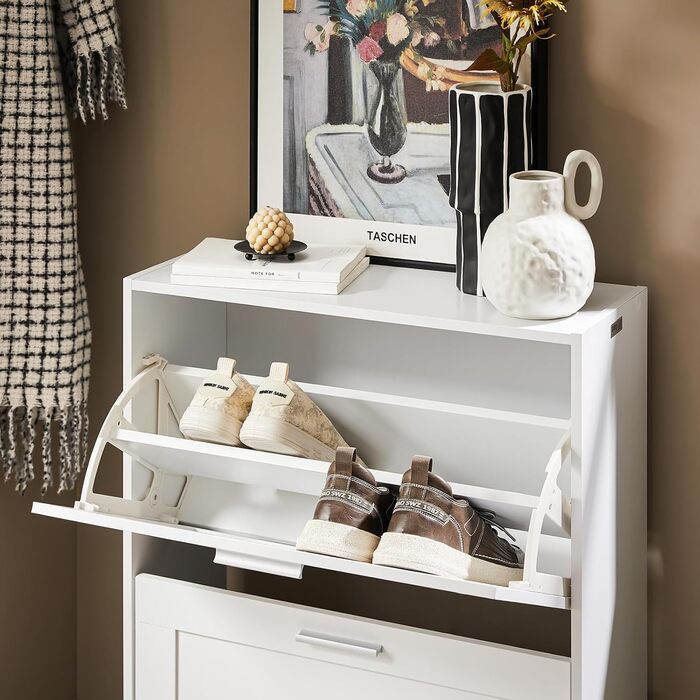 SoBuy FSR137-L-F: Взуттєва шафа/органайзер для взуття, 2 дверцята, 60x115x23 см (білий)