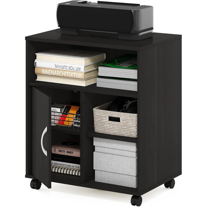 Підставка для комп'ютера та принтера Furinno Econ Home Office з роликами, 3-рівнева з дверцятами (Espresso)