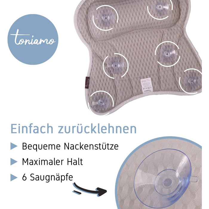 Преміум подушка для ванни з підголовником та підтримкою шиї | Ергономічна подушка для ванни з присосками | Синій (Сірий)