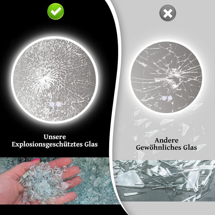 Дзеркало для ванної кімнати кругле LED з підсвічуванням 60 см, IP44. Кругле дзеркало з LED підсвічуванням для ванної кімнати, сенсорне керування, 60x60 см