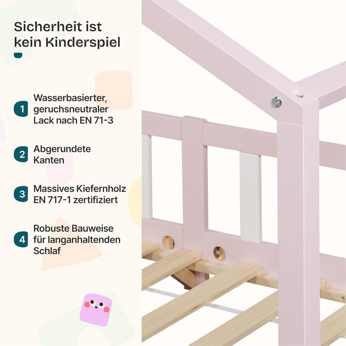 Ліжко дитяче en.casa Hesel, біле, з бортиками та ламелями, Montessori, 120x200 см