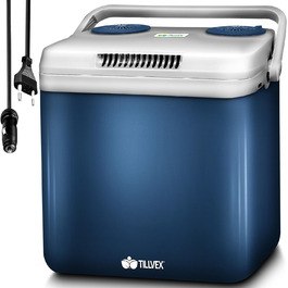 Електричний охолоджувач tillvex 32л Міні-холодильник 230 В і 12 В для автомобільного кемпінгу охолоджує та зігріває Режим ECO (синій)