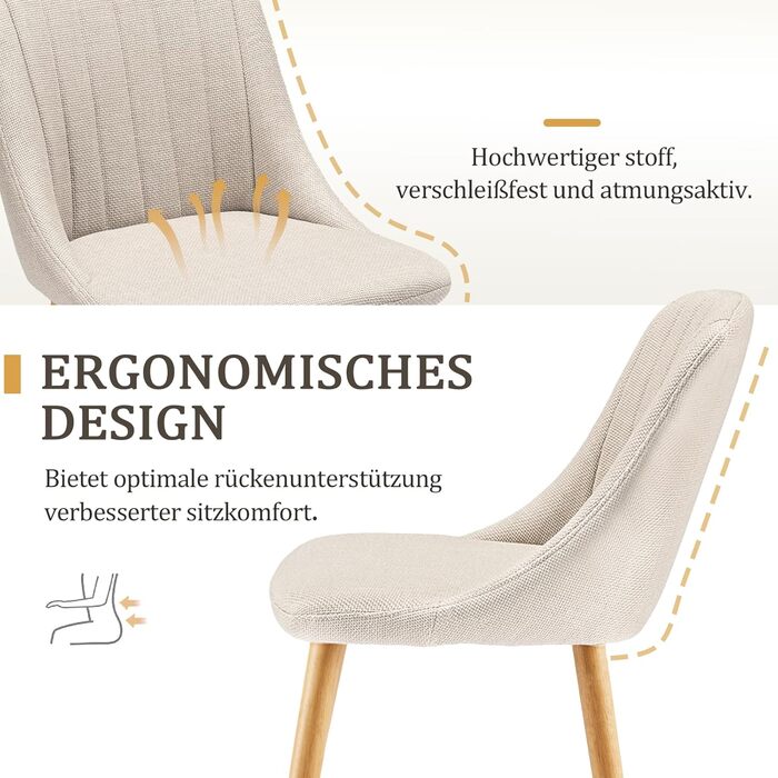 Набір з 4-х оббивних стільців для їдальні, кухні, офісу, вітальні. Колір бежевий, дерев'яні ніжки, матеріал - поліестер.