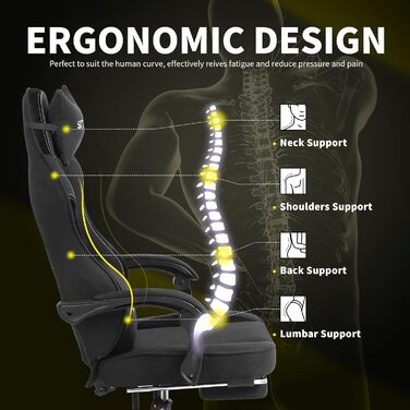 Ергономічне ігрове крісло SITMOD з підставкою для ніг і поперековою підтримкою, регульоване по висоті, чорне
