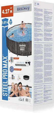 Каркасний басейн Bestway Steel Pro MAX Повний комплект з фільтруючим насосом Ø 427 x 107 см, під дерево (морений дуб), круглий