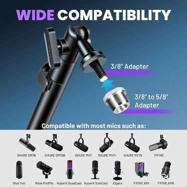 CAHAYA Мікрофонний стійкий кронштейн Boom Arm Professional: Регульований мікрофонний кронштейн з подовжувачем, дизайн під монітор для стрімінгу та запису, вантажопідйомність до 2.5 кг