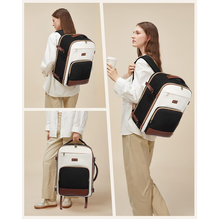 LOVEVOOK Рюкзак ручної поклажі, 17.3 дюйми, 40L, для подорожей та бізнесу, водонепроникний, для жінок, 45x30x20см, 4 кольори (Teegrün, Beige, Schwarz, Braun)