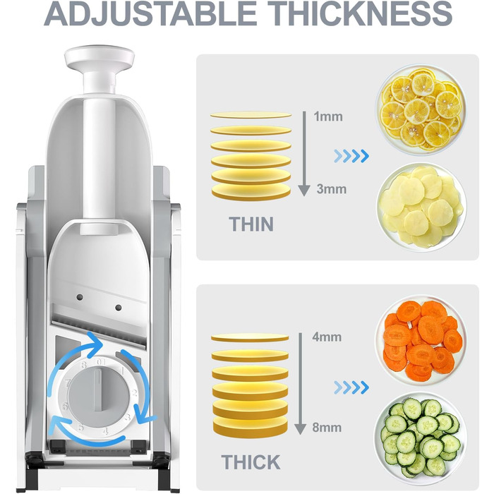 SUPMAKIN Безпечний овочевий слайсер для кухні, регульований нарізчик картоплі, слайсер для овочів-мандоліна, нарізчик для картоплі фрі, кухонний шеф-помічник для приготування їжі (лише слайсер)