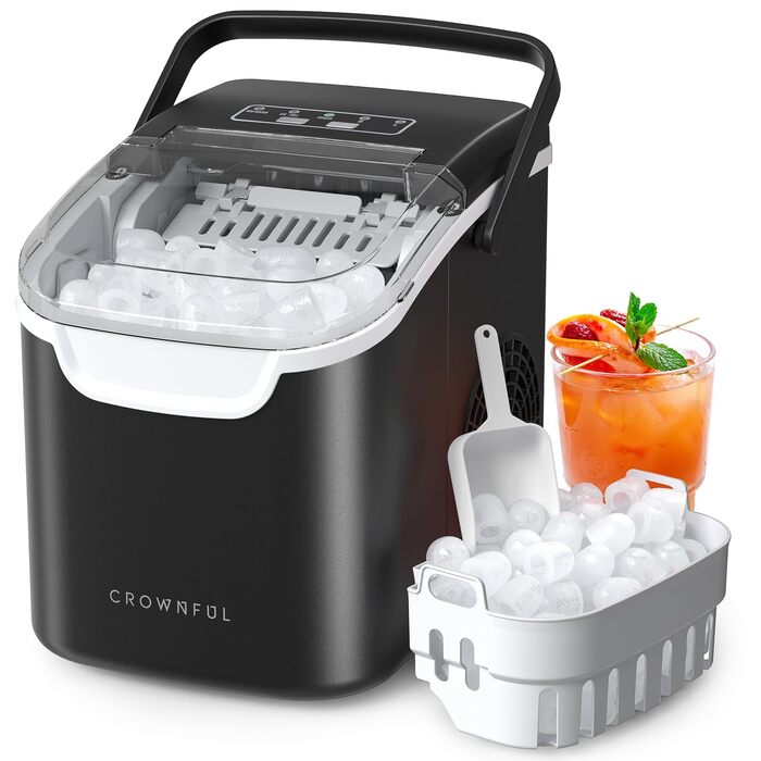 Crownful Машина для льоду портативна (Чорна) - Швидке виробництво льоду для дому та офісу