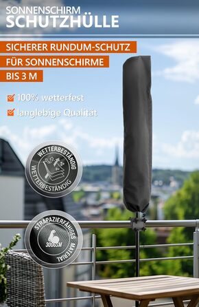 Чохол для парасольки Menz 2-4 м, 420D Oxford, водовідштовхувальний, UV-стійкий, захист від вітру, для саду (Чорний, 174x32/35 см)