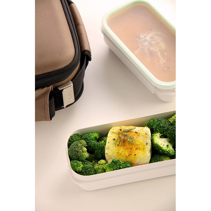 Сумка - холодильник Tatay невелика місткістю 1,5 л, з 1 баночкою для зберігання свіжих продуктів 0,5 л BPA безкоштовно. Розміри 21,5 х 9 х 12 см (коричневий (норковий), панцир)