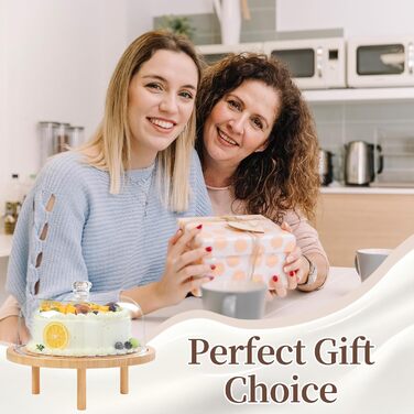 Підставка для тортів Ohuhu з бамбука 2-в-1 з кришкою, обертова тальянка з 3 знімними ніжками та акриловою кришкою для випічки, декору та святкування, чудовий подарунок для жінок