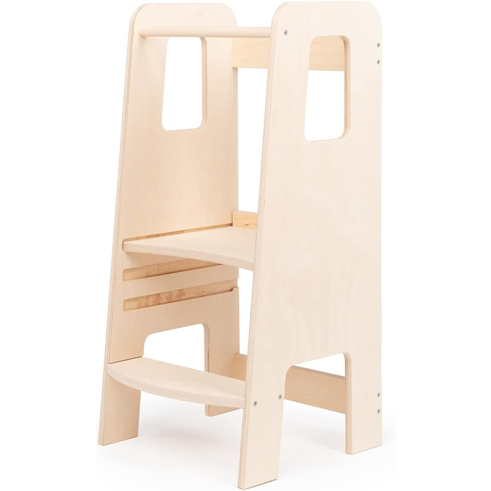 Стілець-лесенка Montessori Mobli: для малюків, регульовані сходинки, біле дерево (береза, натуральний колір)