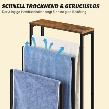 Підставка для рушників Smusei, настільна, 3-ярусна, з полицею з дерева, з нержавіючої сталі, для ванної кімнати та вітальні, 40x30x82 см, чорний (вінтажний коричневий)