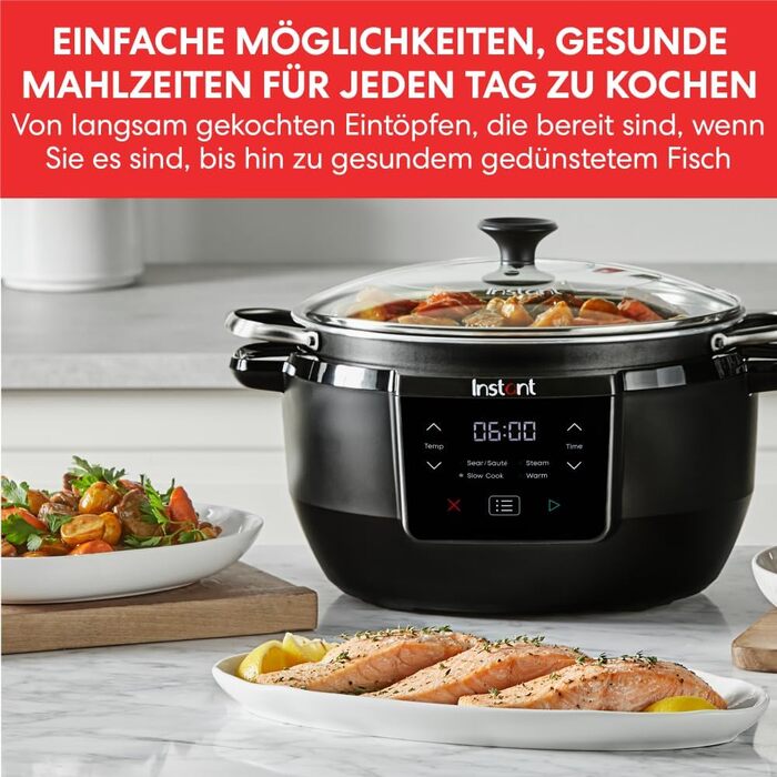 Покращена мультиварка Instant Pot, мультиварка 7,1 л / 4 функції приготування (повільне приготування, смаження, приготування на пару та підтримання тепла) Можна мити в посудомийній машині повільна плита 800 Вт