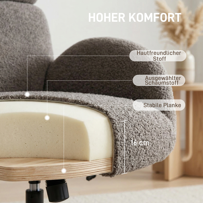 Обертовий крісло з пуфом, регульоване крісло-акцент з регульованою підголівкою, функція гойдання, сірий колір