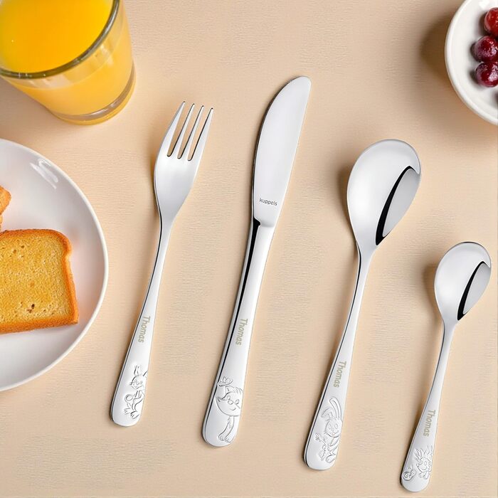 Дитячий набір столових приборів Kinderbesteck з гравіюванням імені, від 3 років, персоналізований, подарунок на хрещення, день народження, дитячий посуд, ферма (Друзі лісу)