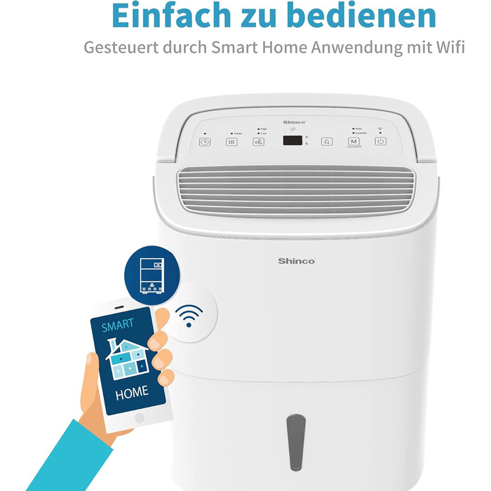 SHINCO 30L Електричний Зволожувач Повітря з Wi-Fi, для 105 м³, Автоматичний перезапуск, Таймер 24h, Фільтр Активне Вугілля, Безперервний Відлив SDZ1-30D