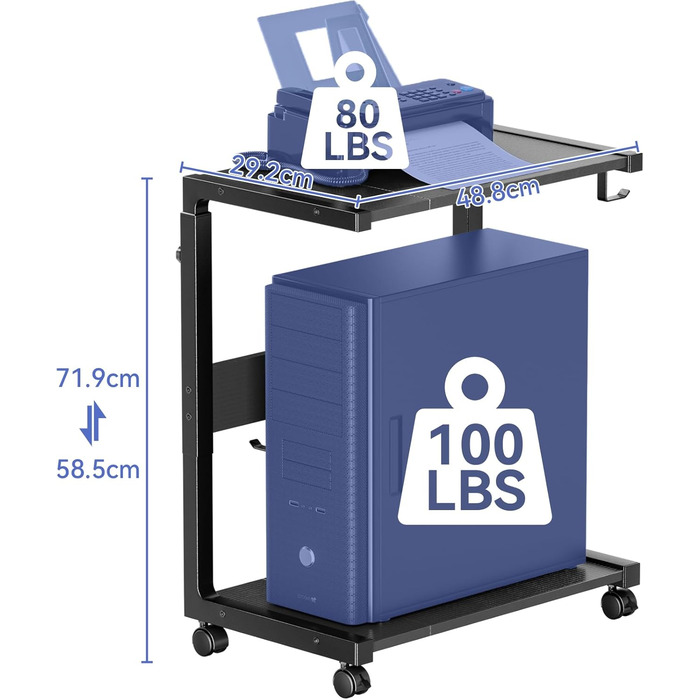 Підставка для комп'ютера Jane Eyre - регульована стійка для системного блоку, чорна