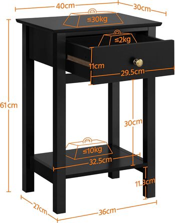 Набір тумбочок Yaheetech з 2 шт. , з шухлядою та полицею, скандинавський дизайн, чорний