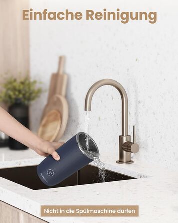 Електричний спінювач молока SIMPLETASTE 4-в-1: гарячий та холодний спінений молочний напій, підігрів молока, приготування какао, антипригарне покриття, автоматичне вимкнення, тиха робота, без BPA, для капучино та лате, темно-синій, з додатковою насадкою