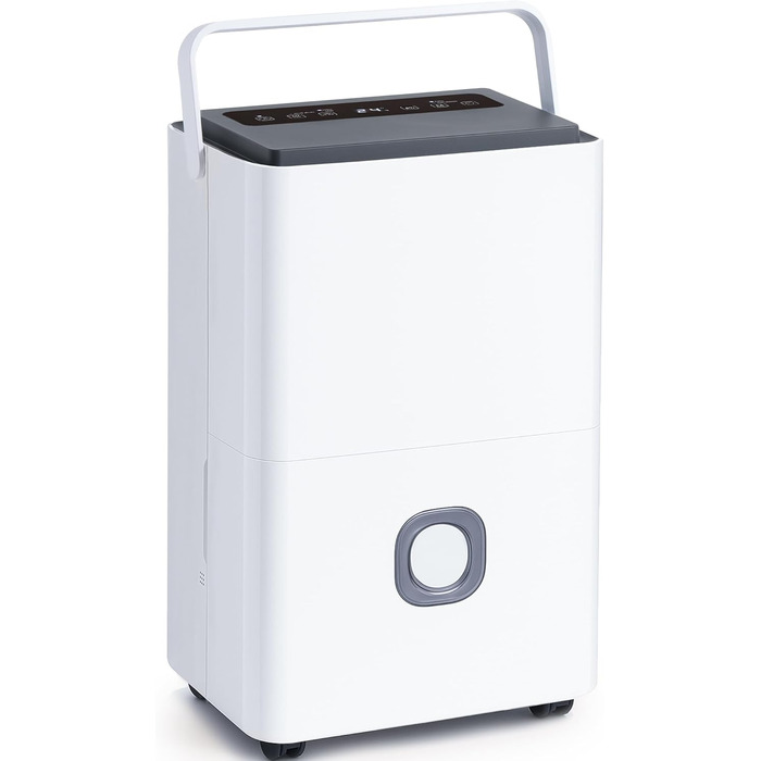 Електричний осушувач повітря з насосом: 80 л/день, компресорний, бак 8 л, повітряний потік 400 м³/год, смарт-гігростат, тихий будівельний осушувач для підвалу/квартири/офісу/ванної кімнати/спальні, чорний & білий (сірий & білий)