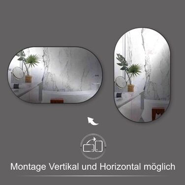 Дзеркало настінне овальне HOKO Design 45x75 см з металевим каркасом матовий чорний. Можлива вертикальна та горизонтальна установка. Для ванної кімнати, коридору, спальні.