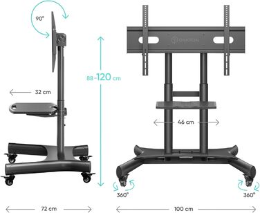 Рулонна підставка під телевізор ONKRON 32-70 дюймів, регулювання висоти та нахилу, макс. 45 кг, VESA 600x400, чорний