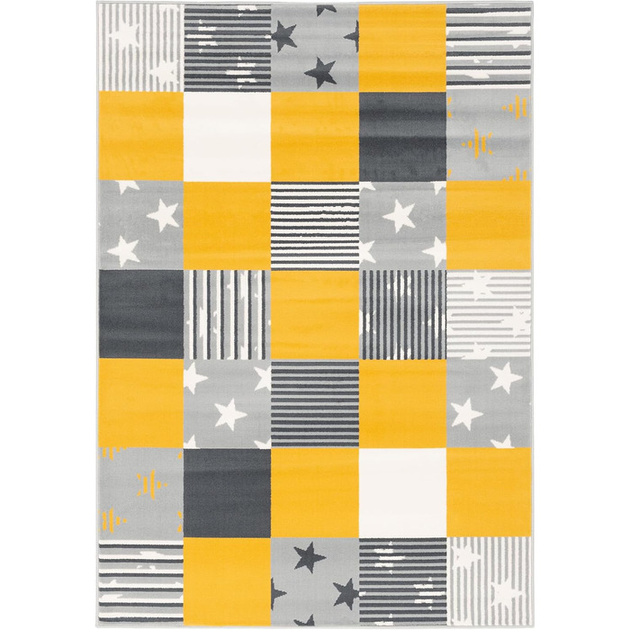 Килимок дитячий та молодіжний Пергам Samba Yellow Grey Stars в клітинку, 5 розмірів, 80x150 см