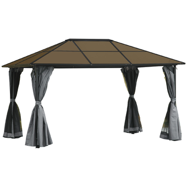 Намет для вечірок Outsunny Gazebo 4x3 м з бічними панелями та сітчастими бортами, дах ПК з алюмінію темно-сірого кольору