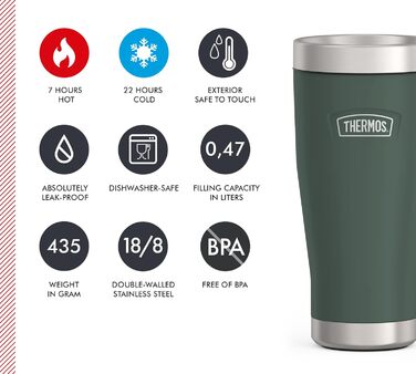 Термос ICON MUG 0,47л, бежево-пісочний матовий, термокружка 470мл, сталевий термос для кави з собою, ізотермос, 7 год гаряче / 22 год холодне, придатний для миття в посудомийній машині, абсолютно герметичний, без BPA (470 мл, Сірий / Forest Mat)