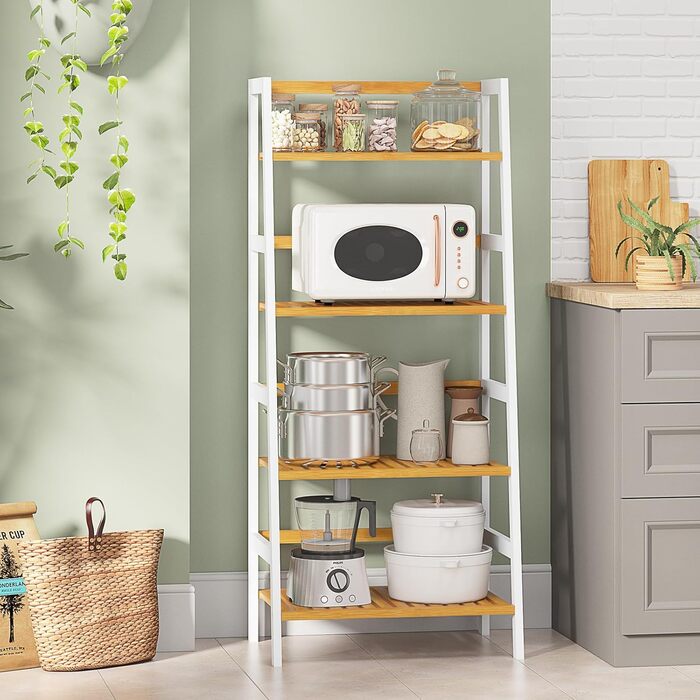 Багатофункціональна бамбукова полиця VIAGDO з 4 ярусами для ванної кімнати, книг, взуття, рослин, балкону, квітів. Білий колір